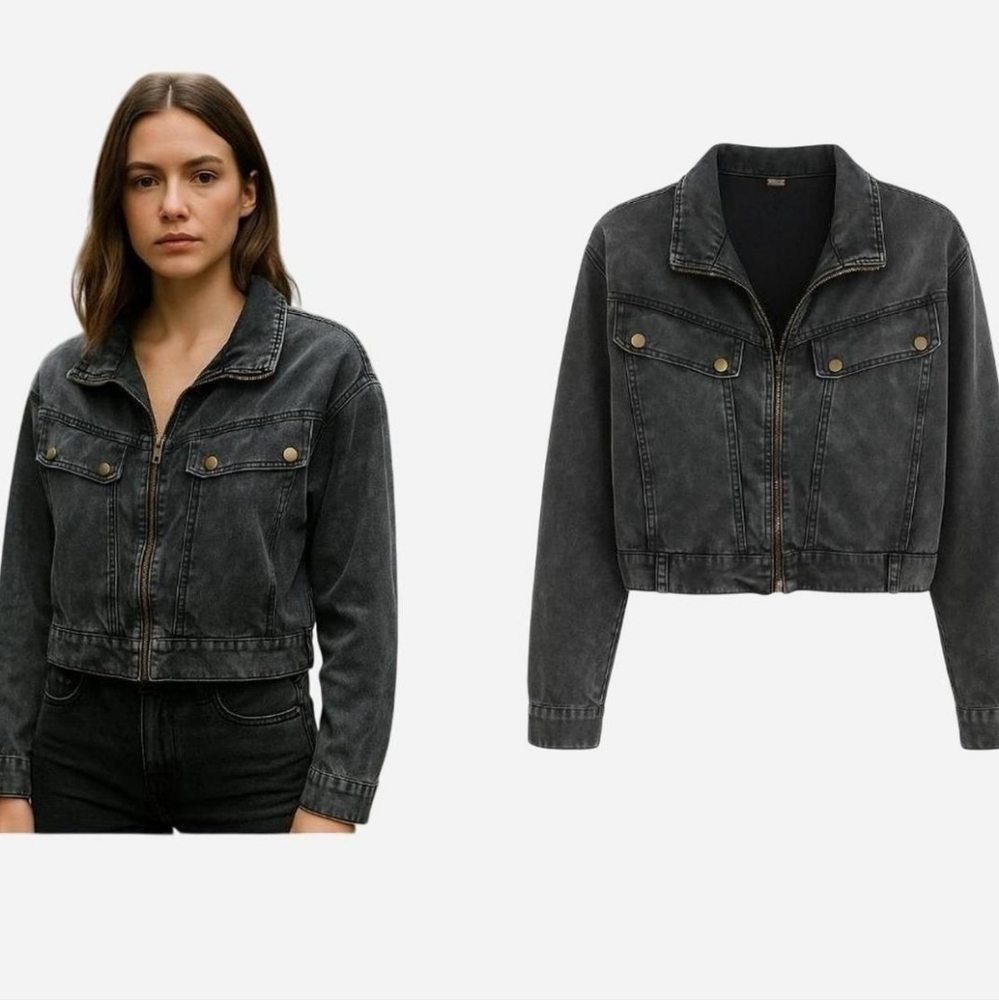 YFB Young Fabulous Broke Washed Soft Black Cropped "Denim" Jacket Size M Indie